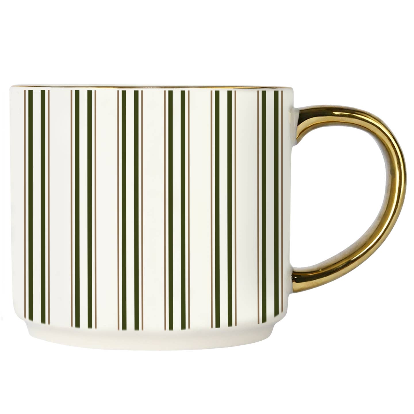 Green Stripe 14oz Mug – Holiday Coffee Mug with Gold Handle | Christmas Gift