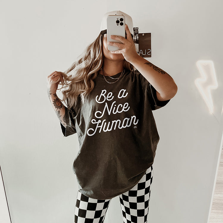 Be A Nice Human Retro Heavyweight Tee