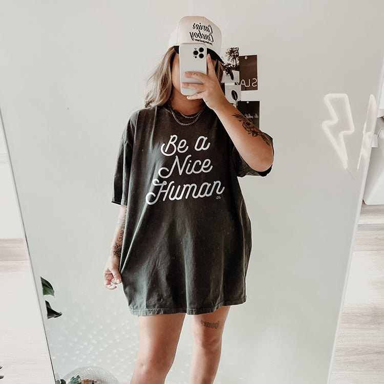 Be A Nice Human Retro Heavyweight Tee