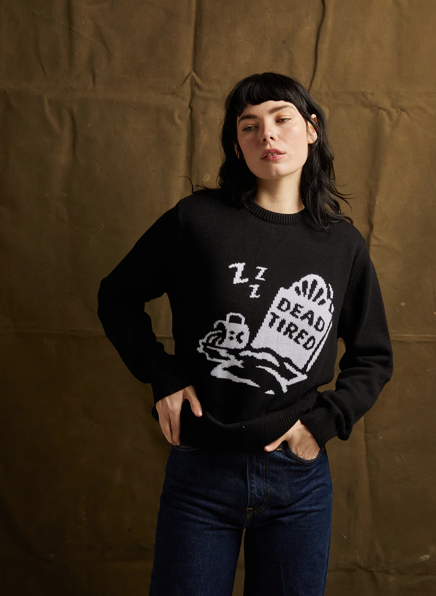 Dead Tired Knit Sweater – Funny Coffee Lover Pullover for Women