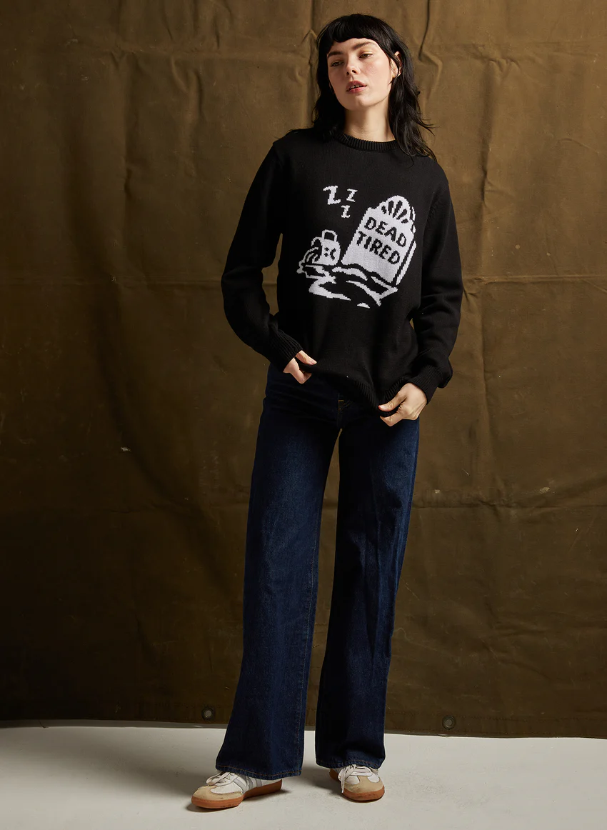 Dead Tired Knit Sweater – Funny Coffee Lover Pullover for Women