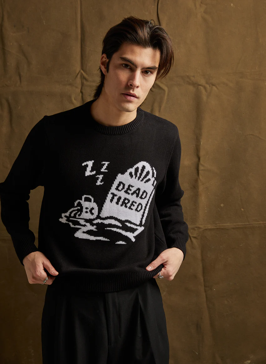 Dead Tired Knit Sweater – Funny Coffee Lover Pullover for Women