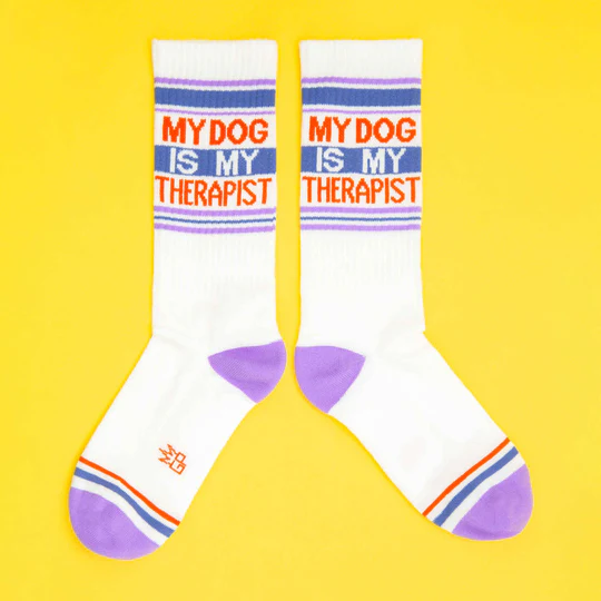 My Dog Is My Therapist Socks – Funny Unisex Dog Lover Gym Socks Made in USA