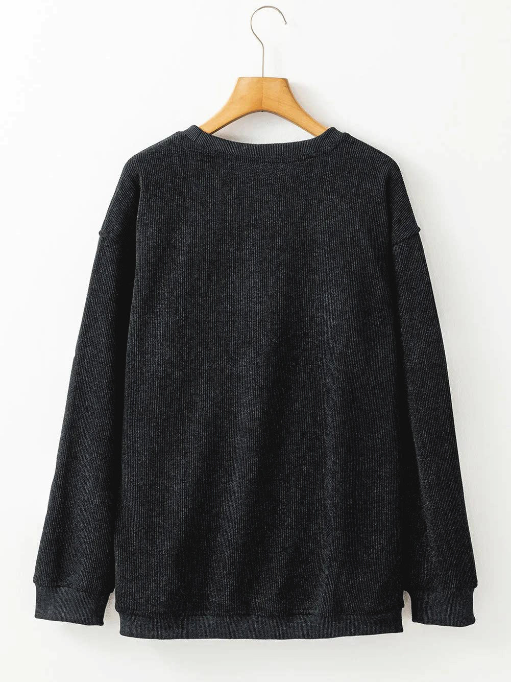 Black Ghost Corded Crew Sweatshirt – Cute Halloween Pullover for Women