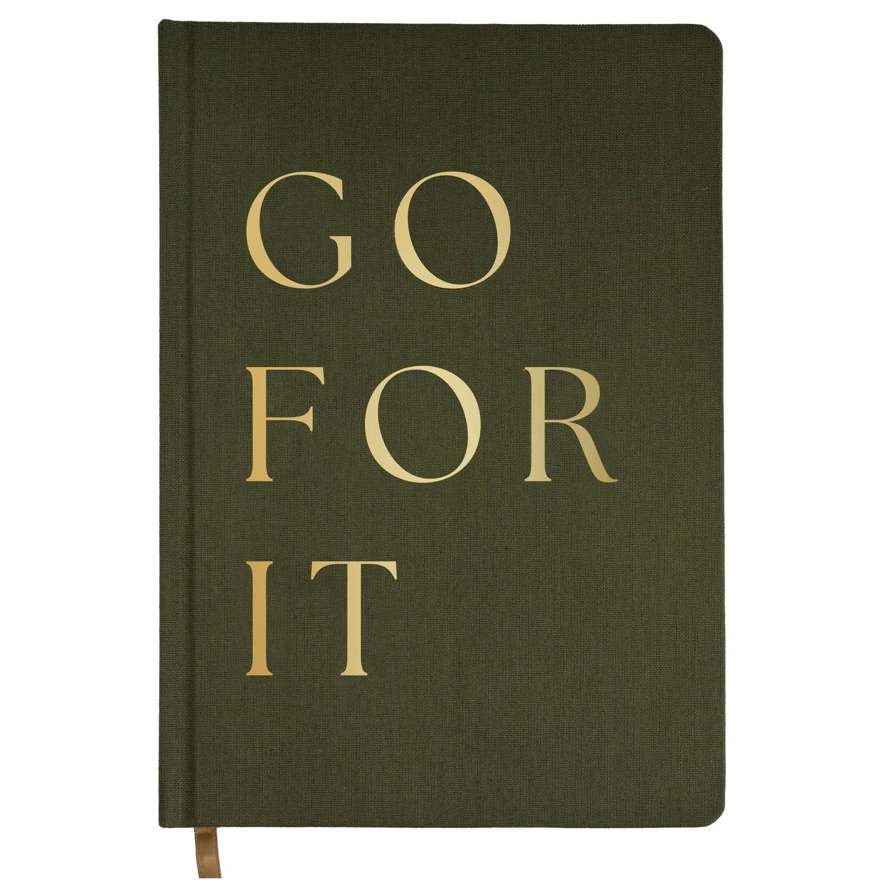 Go For It Journal – Olive & Gold Fabric Notebook | Holiday Gift for Writers & Dreamers