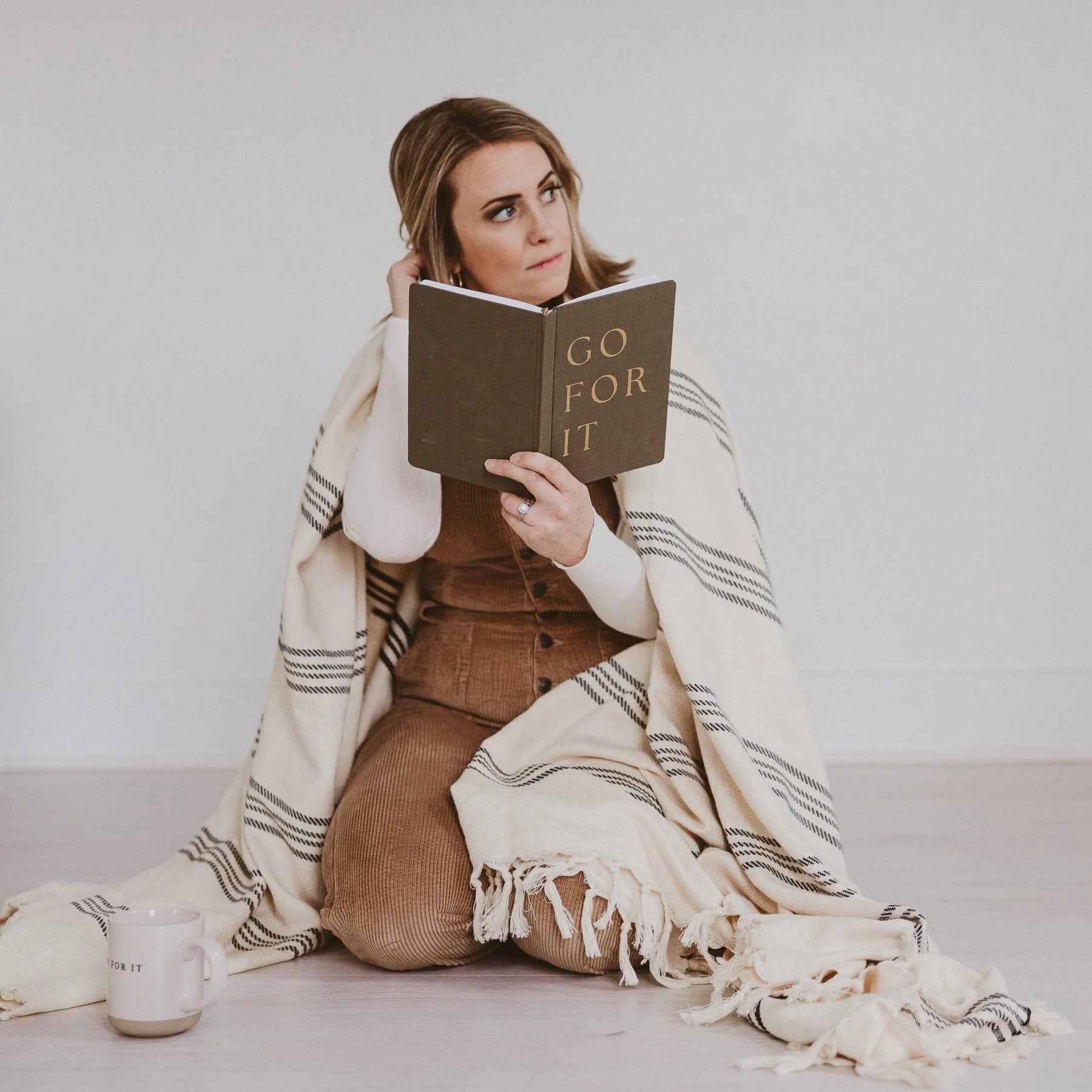 Go For It Journal – Olive & Gold Fabric Notebook | Holiday Gift for Writers & Dreamers