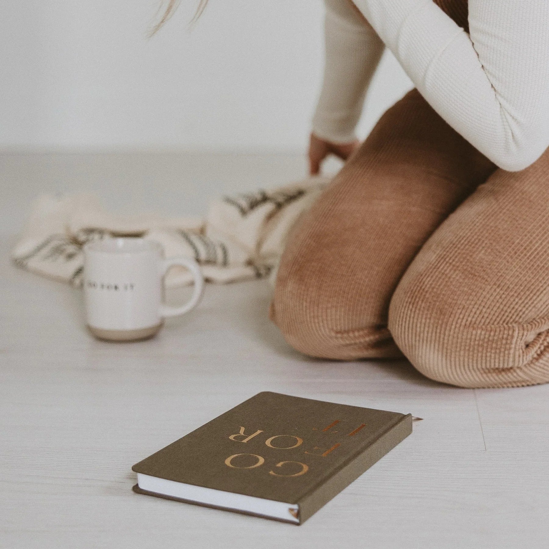 Go For It Journal – Olive & Gold Fabric Notebook | Holiday Gift for Writers & Dreamers