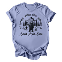 Flat lay of lavender blue Bear Tee — soft cotton unisex adventure t-shirt for summer