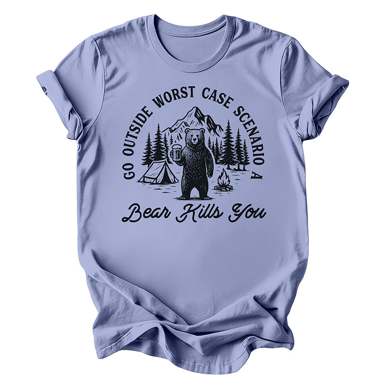 Flat lay of lavender blue Bear Tee — soft cotton unisex adventure t-shirt for summer