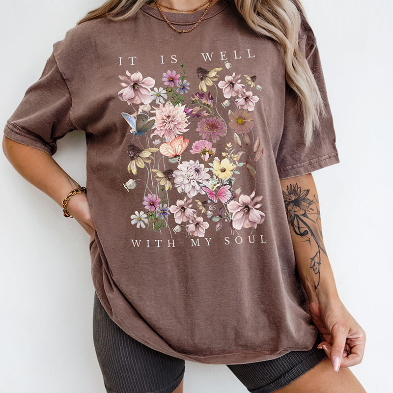 modeled image of espresso tee — inspirational Christian t-shirt with relaxed fit