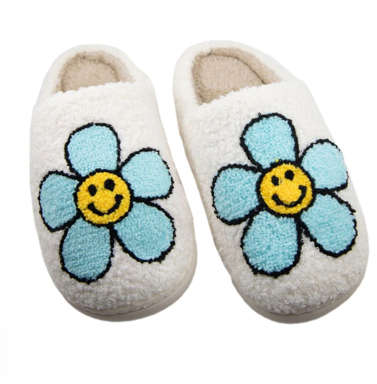 Mint Daisy Happy Face Slippers