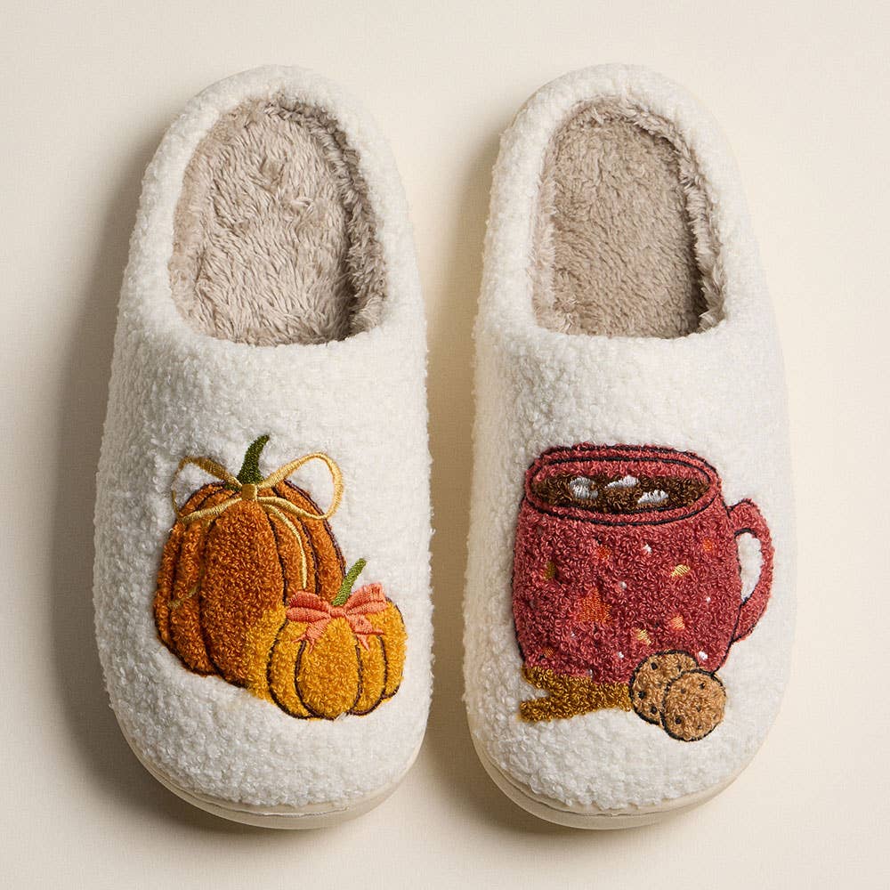 Pumpkin Spice Sherpa Slippers – Cozy Fall House Shoes for Women