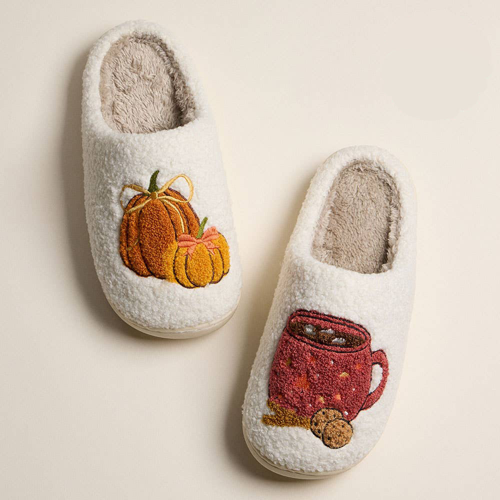 Pumpkin Spice Sherpa Slippers – Cozy Fall House Shoes for Women
