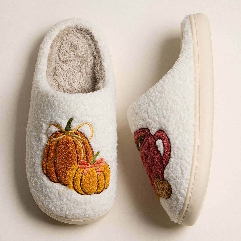 Pumpkin Spice Sherpa Slippers – Cozy Fall House Shoes for Women