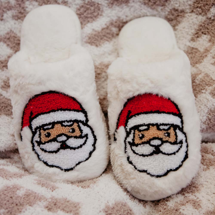 Santa Face Cozy Rabbit Fur Slippers
