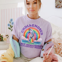Model wearing orchid Undiagnosed heavyweight tee — lightweight summer graphic t-shirt for women