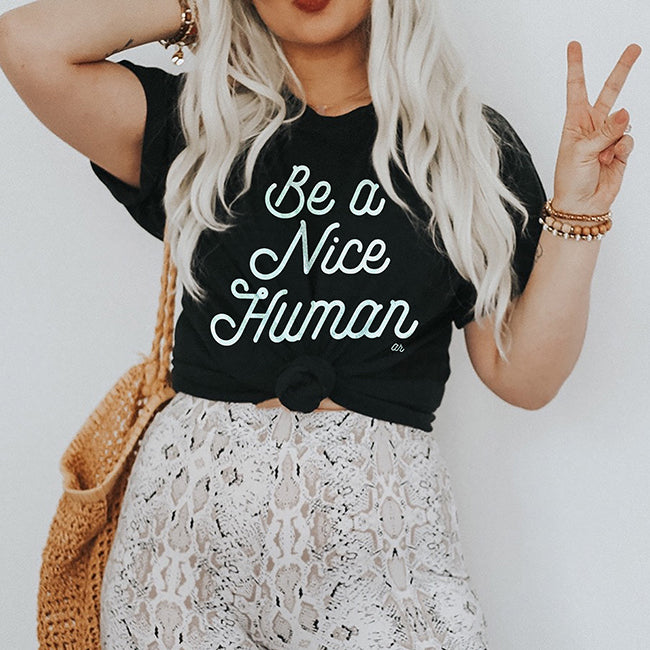 Be A Nice Human Retro Graphic Tee Shirt (Wholesale)
