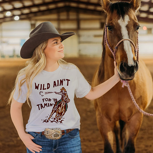 Wild Ain't For Tamin' Western Cowgirl Tee Shirt (Wholesale)